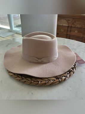 Serra Blush Wide-Brim Felt Fedora with Ribbon Band